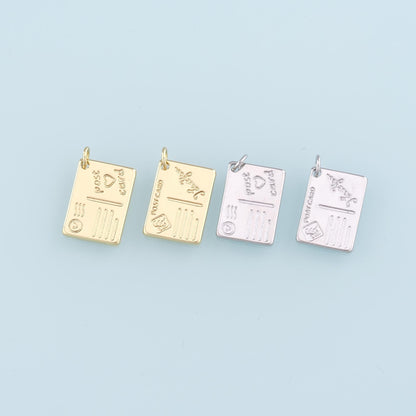 18K Gold Filled Postcard Pendant,Postcard Charm Bracelet Necklace for DIY Jewelry Making Supply