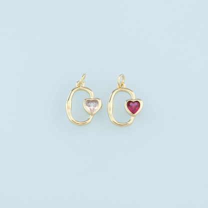 18K Gold Filled Heart Pendant,Crystal Heart Charm Bracelet Necklace for DIY Jewelry Making Supply