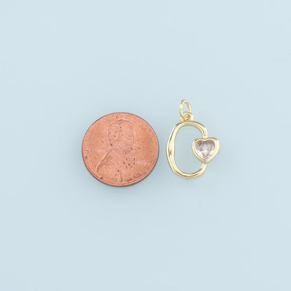 18K Gold Filled Heart Pendant,Crystal Heart Charm Bracelet Necklace for DIY Jewelry Making Supply