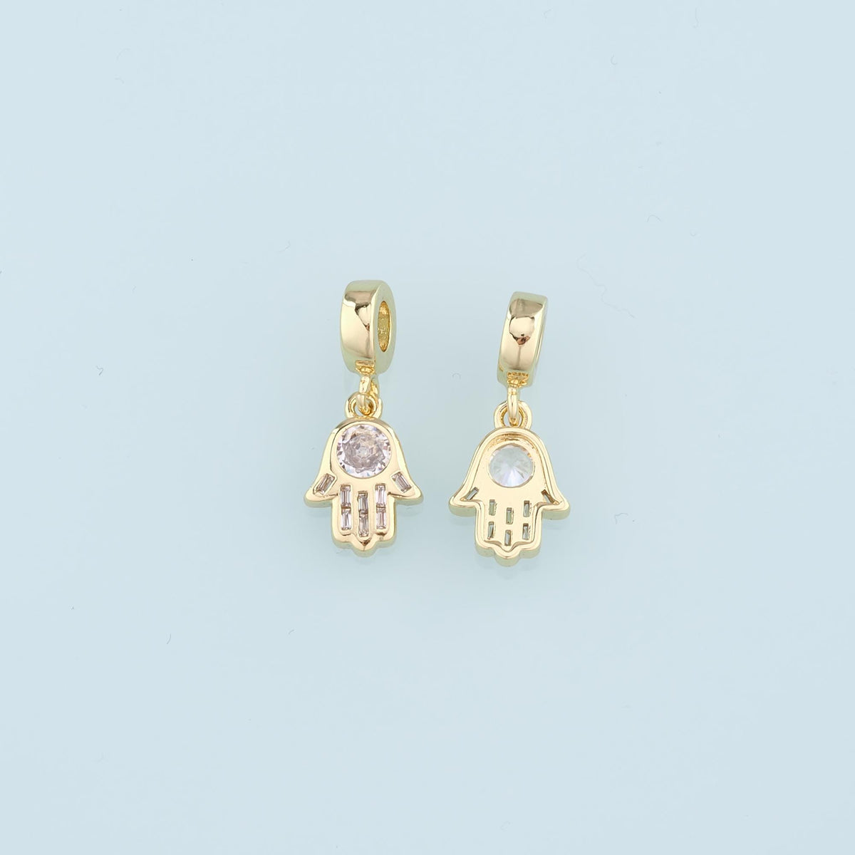 18K Gold Filled Hamsa Hand Pendant,Crystal Hamsa Charm Necklace for DIY Jewelry Making Supply