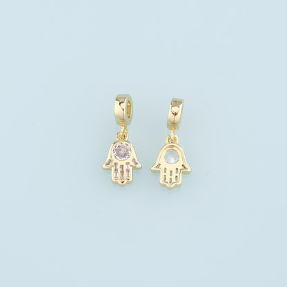 18K Gold Filled Hamsa Hand Pendant,Crystal Hamsa Charm Necklace for DIY Jewelry Making Supply