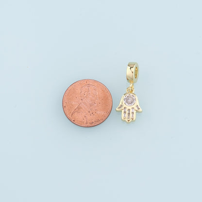 18K Gold Filled Hamsa Hand Pendant,Crystal Hamsa Charm Necklace for DIY Jewelry Making Supply