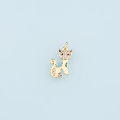 Gold Cat Charms,18K Gold Filled Cat Pendant,CZ Micro Pave Cat Charm Bracelet Necklace for DIY Jewelry Making Supply