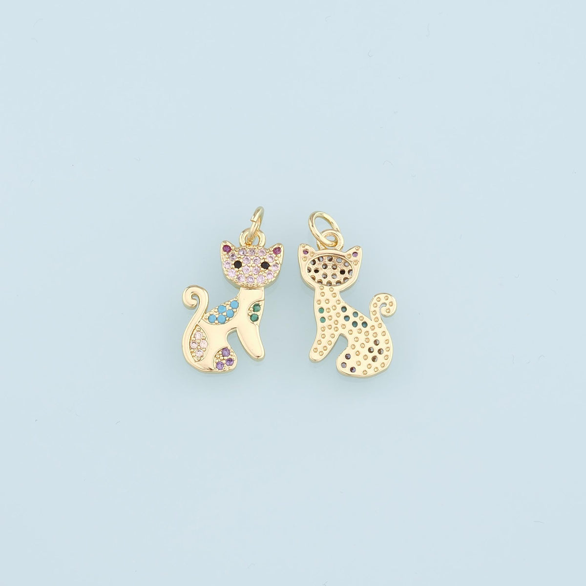 Gold Cat Charms,18K Gold Filled Cat Pendant,CZ Micro Pave Cat Charm Bracelet Necklace for DIY Jewelry Making Supply