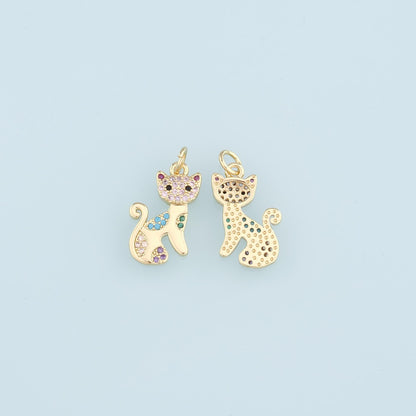 Gold Cat Charms,18K Gold Filled Cat Pendant,CZ Micro Pave Cat Charm Bracelet Necklace for DIY Jewelry Making Supply