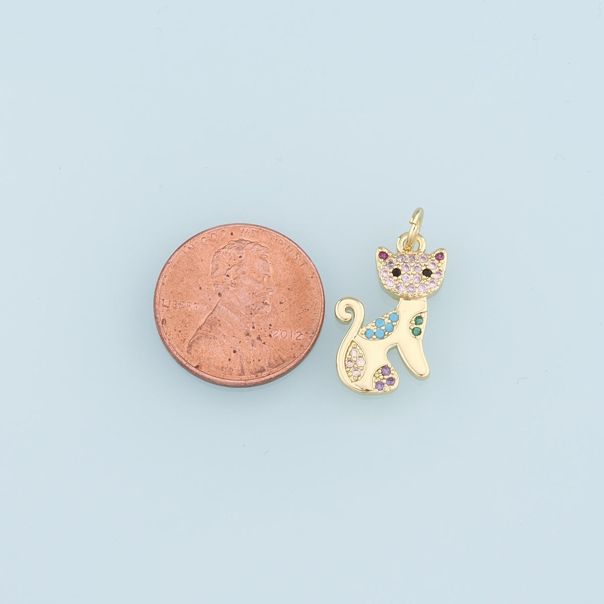 Gold Cat Charms,18K Gold Filled Cat Pendant,CZ Micro Pave Cat Charm Bracelet Necklace for DIY Jewelry Making Supply