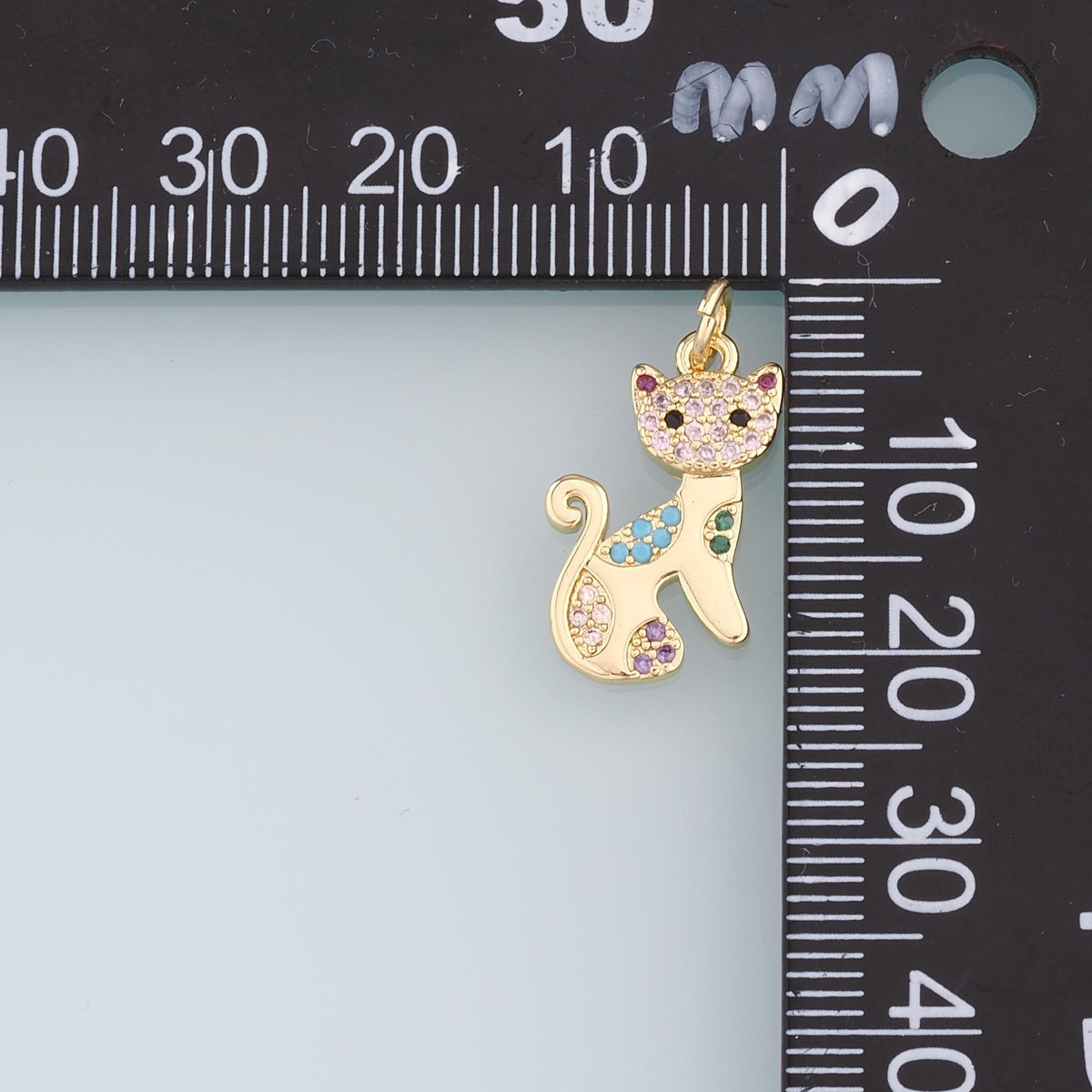 Gold Cat Charms,18K Gold Filled Cat Pendant,CZ Micro Pave Cat Charm Bracelet Necklace for DIY Jewelry Making Supply