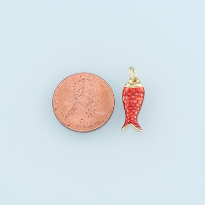 Gold Fish Charms,18K Gold Filled Enamel Fish Pendant,Cute Fish Charm Bracelet Necklace for DIY Jewelry Making Supply