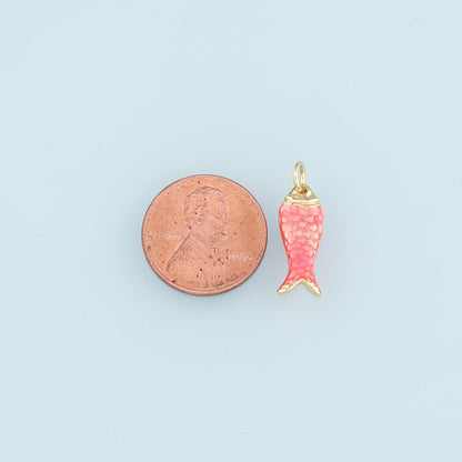 Gold Fish Charms,18K Gold Filled Enamel Fish Pendant,Cute Fish Charm Bracelet Necklace for DIY Jewelry Making Supply