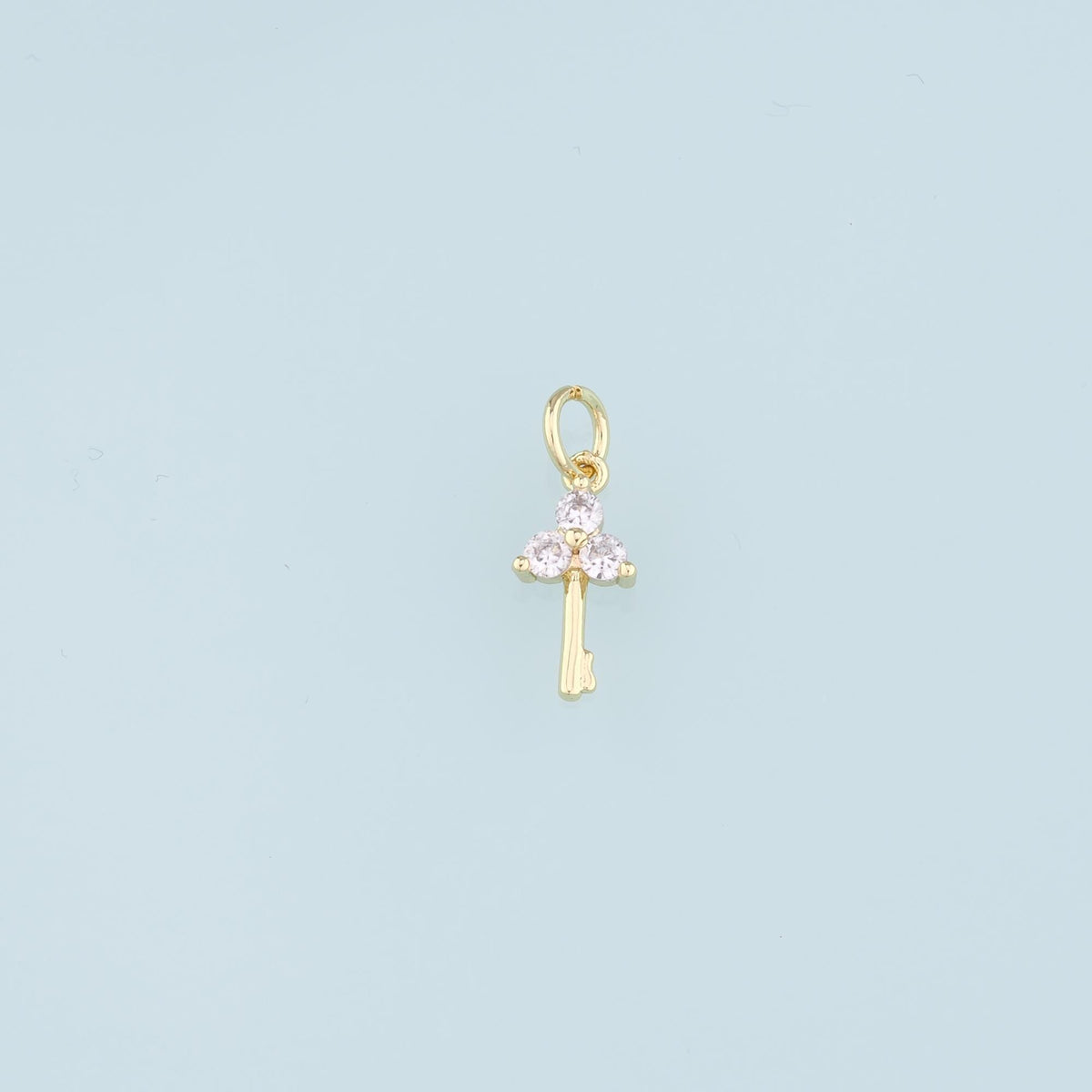18K Gold Filled Key CZ Charm Pendant for Jewelry Making