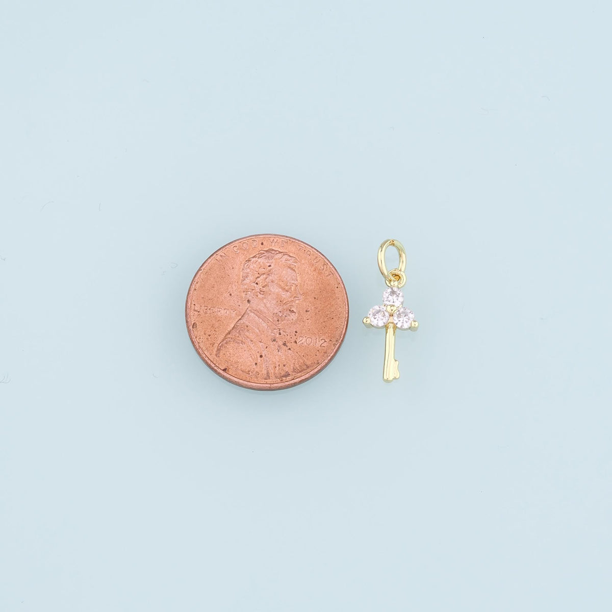 18K Gold Filled Key CZ Charm Pendant for Jewelry Making