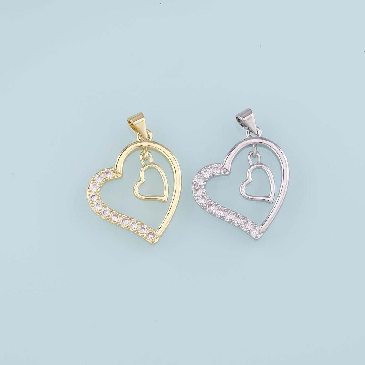 18K Gold Filled Heart Pendant,CZ Micro Pave Heart Charm Bracelet Necklace for DIY Jewelry Making Supply