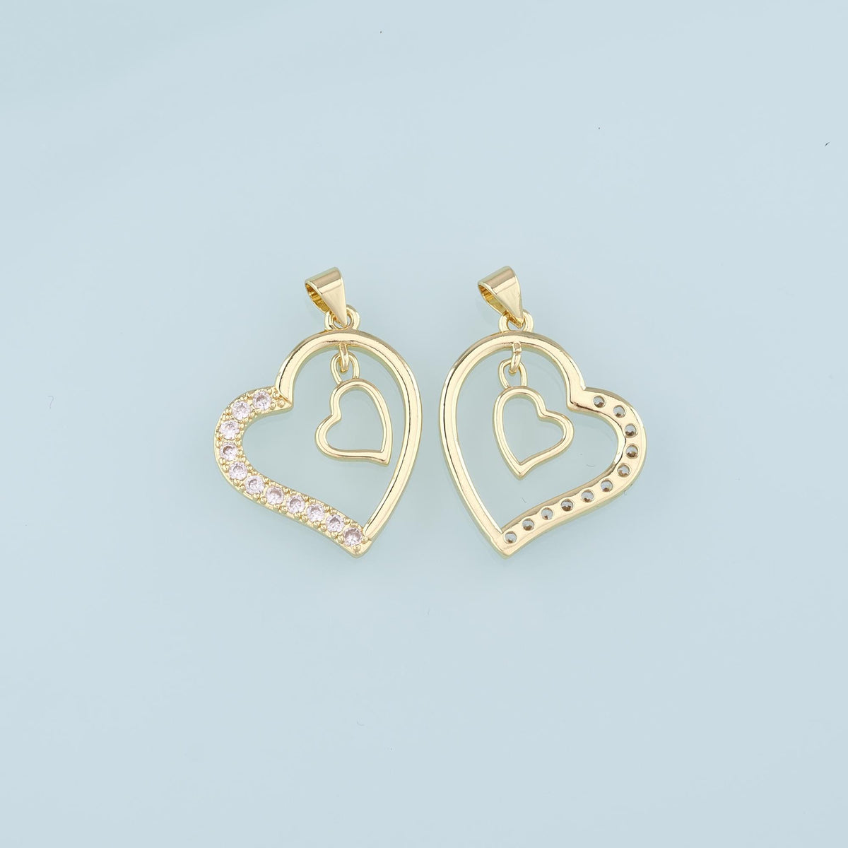 18K Gold Filled Heart Pendant,CZ Micro Pave Heart Charm Bracelet Necklace for DIY Jewelry Making Supply