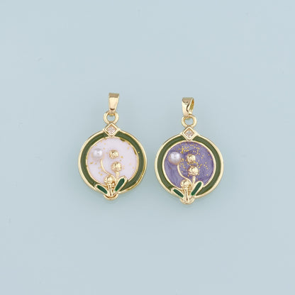 Gold Flower Charms,18K Gold Filled Pearl Flower Pendant,Enamel Flower Charm Bracelet Necklace for DIY Jewelry Making Supply