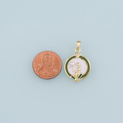 Gold Flower Charms,18K Gold Filled Pearl Flower Pendant,Enamel Flower Charm Bracelet Necklace for DIY Jewelry Making Supply