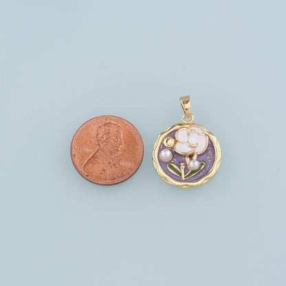 Gold Flower Charms,18K Gold Filled Round Pearl Flower Pendant,Enamel Flower Charm Bracelet Necklace for DIY Jewelry Making Su