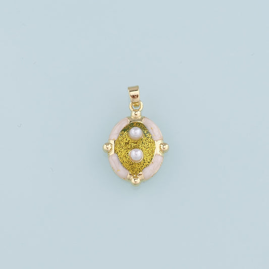 18K Gold Filled Pearl Oval Pendant,Enamel Oval Charm Bracelet Necklace for DIY Jewelry Making Supply