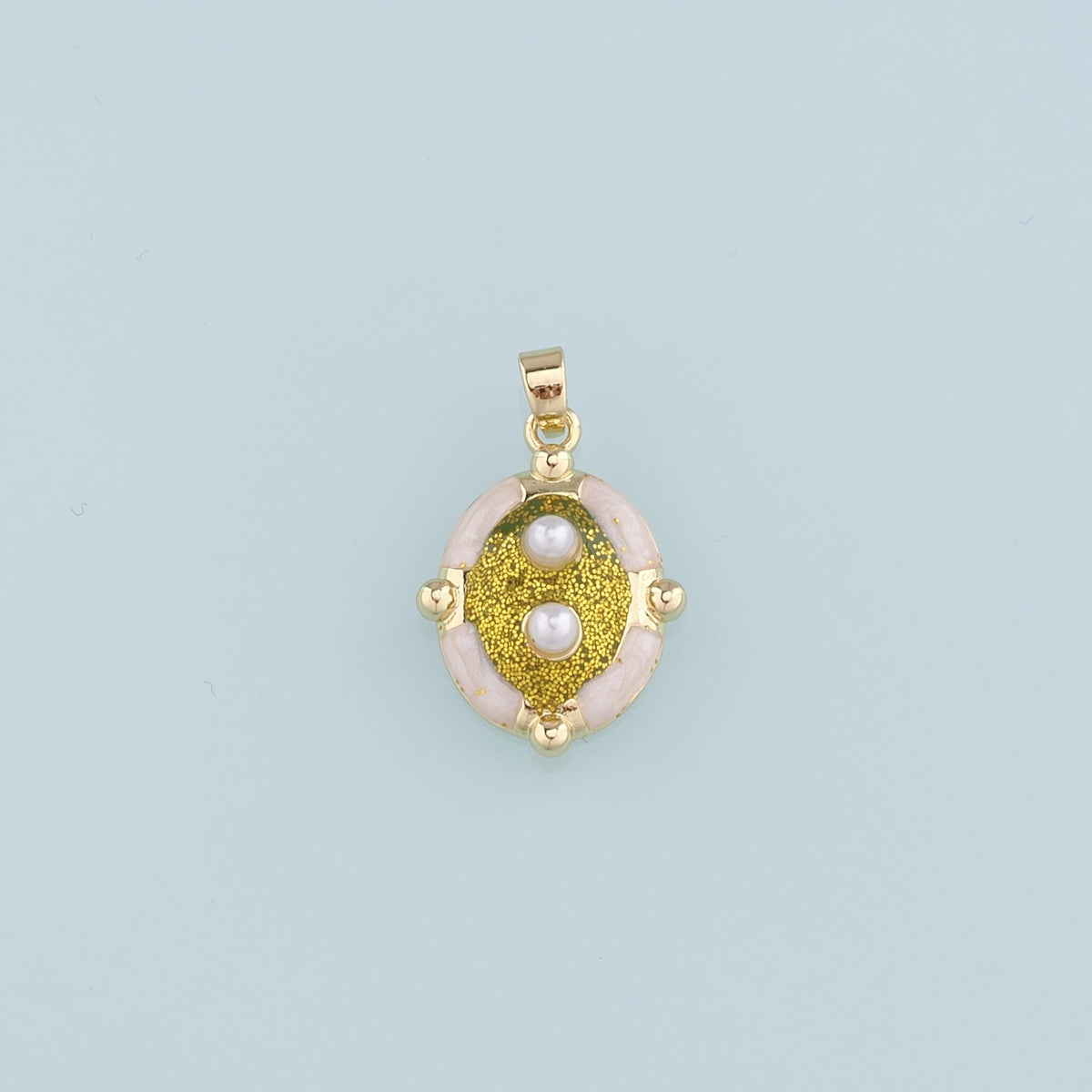 18K Gold Filled Pearl Oval Pendant,Enamel Oval Charm Bracelet Necklace for DIY Jewelry Making Supply
