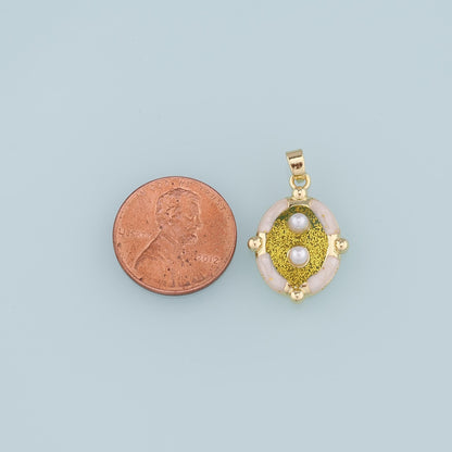 18K Gold Filled Pearl Oval Charm Pendant for Jewelry Making