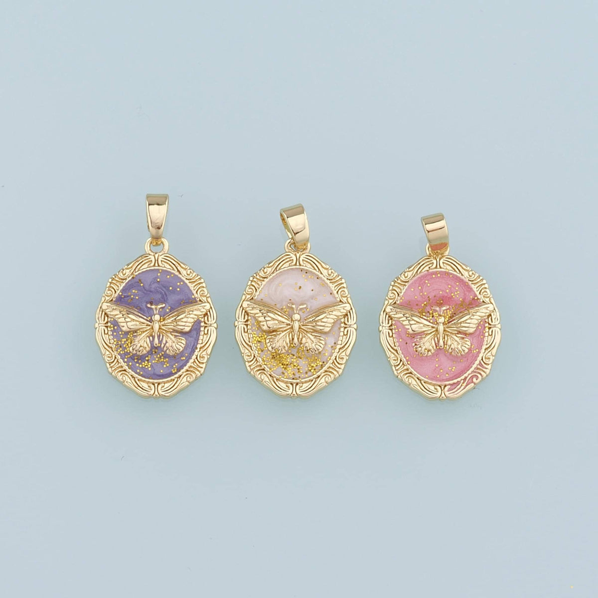 18K Gold Filled Enamel Butterfly Charm Pendant for Jewelry Making