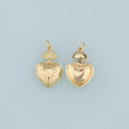 18K Gold Filled Sacred heart Pendant,Heart Charm Bracelet Necklace for DIY Jewelry Making Supply