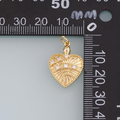 18K Gold Filled Heart Pendant,CZ Micro Pave Heart Charm Bracelet Necklace for DIY Jewelry Making Supply