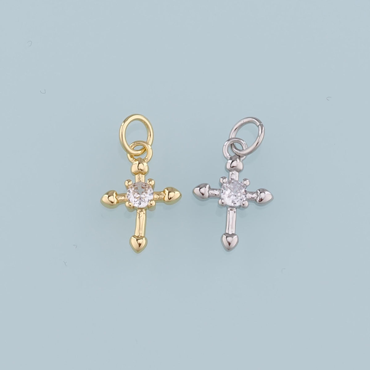 Gold Cross Charms,18K Gold Filled Cross Pendant,CZ Religion Charm Bracelet Necklace for DIY Jewelry Making Supply