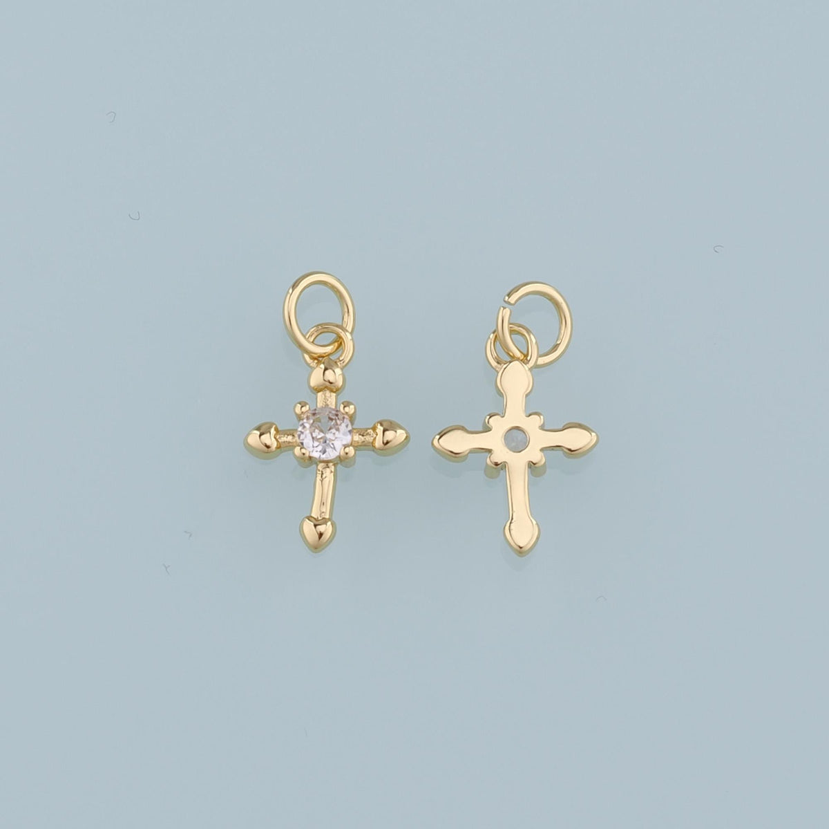 Gold Cross Charms,18K Gold Filled Cross Pendant,CZ Religion Charm Bracelet Necklace for DIY Jewelry Making Supply