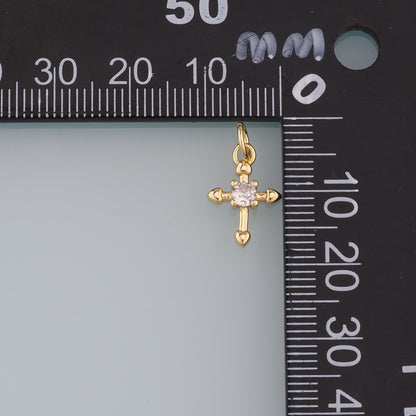 Gold Cross Charms,18K Gold Filled Cross Pendant,CZ Religion Charm Bracelet Necklace for DIY Jewelry Making Supply