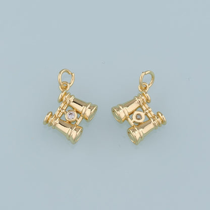 18K Gold Filled Telescope Pendant,CZ Telescope Charm Bracelet Necklace for DIY Jewelry Making Supply