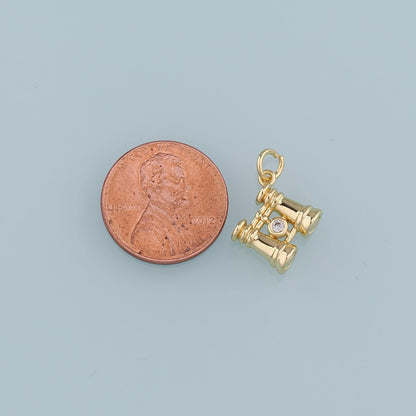 18K Gold Filled Telescope Pendant,CZ Telescope Charm Bracelet Necklace for DIY Jewelry Making Supply