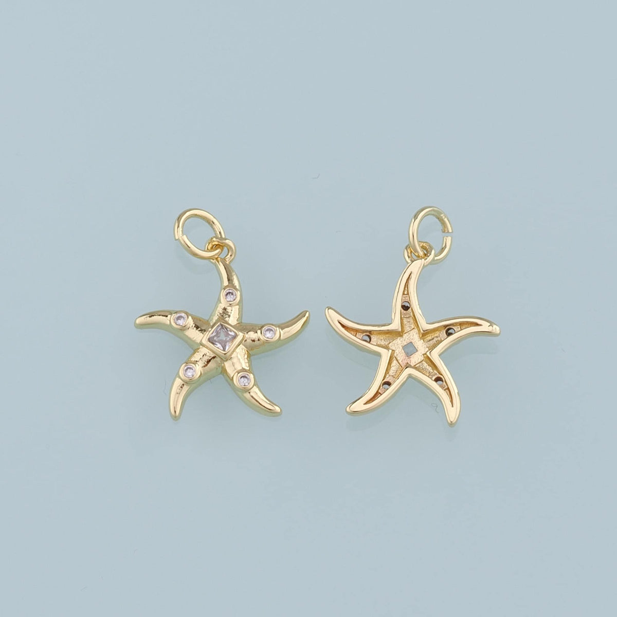 18K Gold Filled Starfish Pendant,CZ Starfish Charm Bracelet Necklace for DIY Jewelry Making Supply