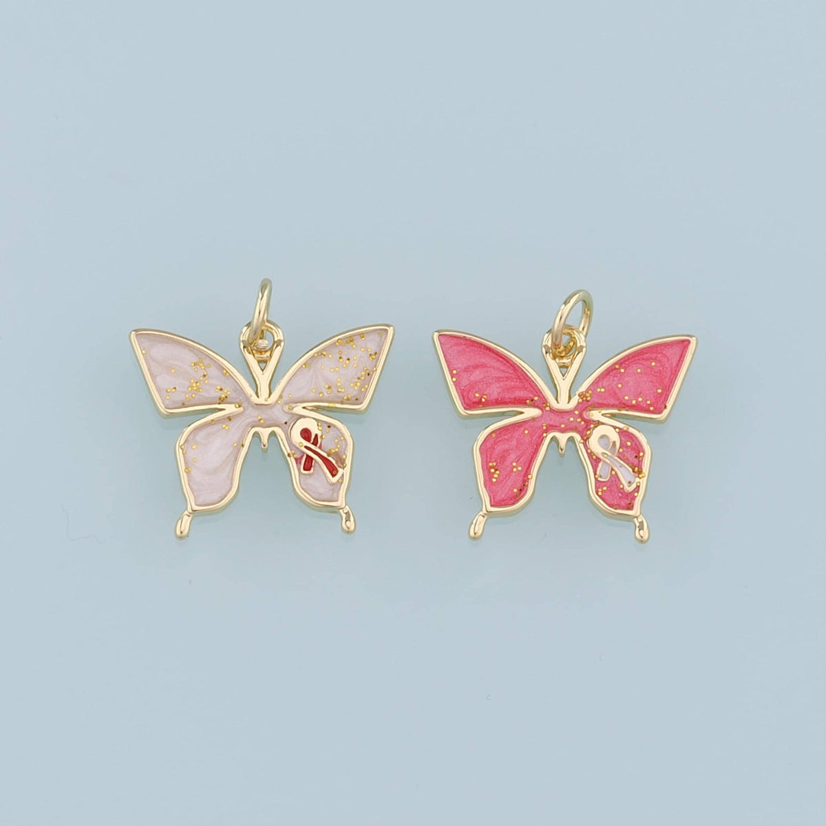 18K Gold Filled Butterfly Pendant,Enamel Bow Charm Bracelet Necklace for DIY Jewelry Making Supply