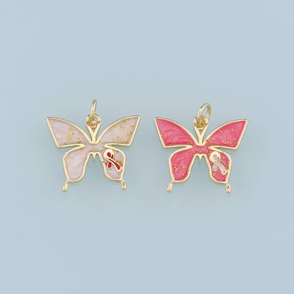 18K Gold Filled Butterfly Pendant,Enamel Bow Charm Bracelet Necklace for DIY Jewelry Making Supply
