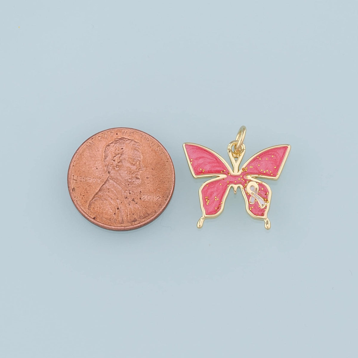 18K Gold Filled Butterfly Pendant,Enamel Bow Charm Bracelet Necklace for DIY Jewelry Making Supply