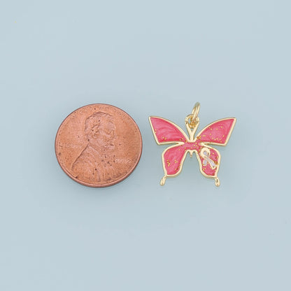 18K Gold Filled Butterfly Pendant,Enamel Bow Charm Bracelet Necklace for DIY Jewelry Making Supply