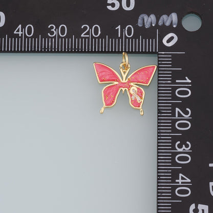 18K Gold Filled Butterfly Pendant,Enamel Bow Charm Bracelet Necklace for DIY Jewelry Making Supply