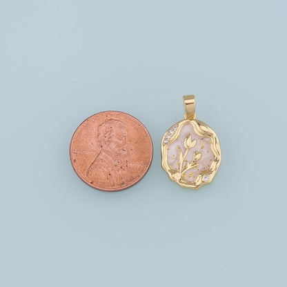 18K Gold Filled CZ Flower Pendant,Enamel Tulip Charm Bracelet Necklace for DIY Jewelry Making Supply