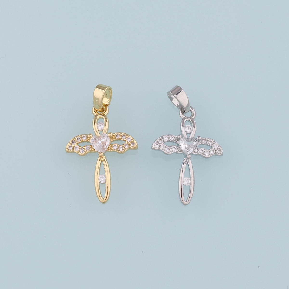 18K Gold Filled Cubic Zirconia Cross Charm Pendant for Jewelry Making