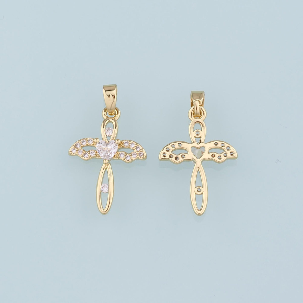 18K Gold Filled Cubic Zirconia Cross Charm Pendant for Jewelry Making