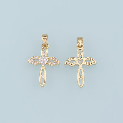 18K Gold Filled Cubic Zirconia Cross Charm Pendant for Jewelry Making