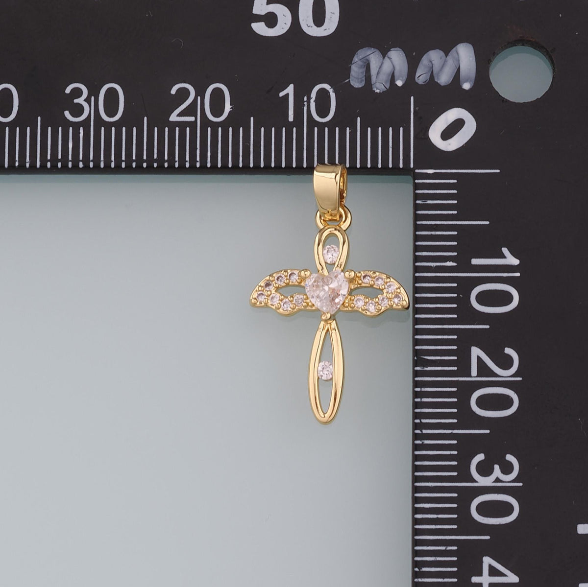18K Gold Filled Cubic Zirconia Cross Charm Pendant for Jewelry Making