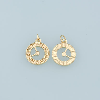 18K Gold Filled Clock Pendant,Clock Charm Bracelet Necklace for DIY Jewelry Making Supply