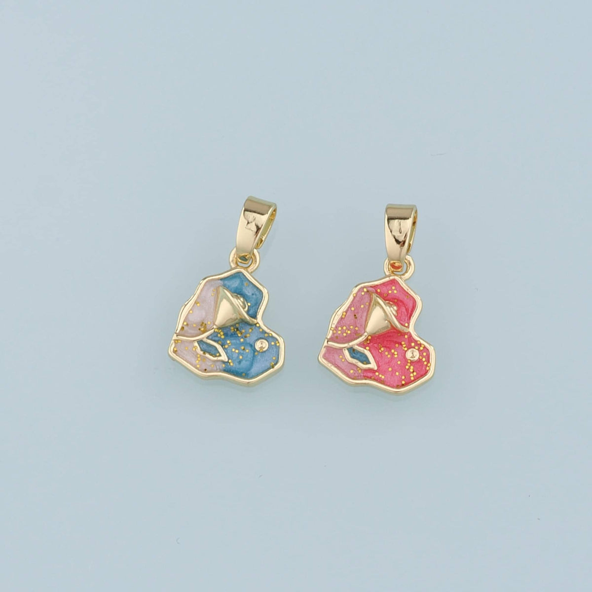 18K Gold Filled Heart Flower Pendant,Enamel Heart Charm Bracelet Necklace for DIY Jewelry Making Supply