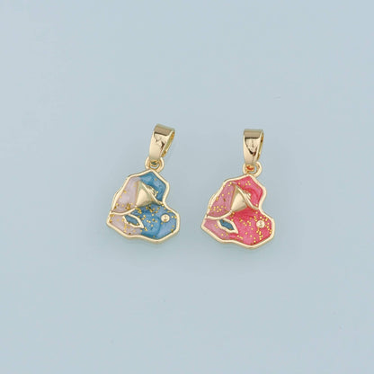 18K Gold Filled Heart Flower Pendant,Enamel Heart Charm Bracelet Necklace for DIY Jewelry Making Supply