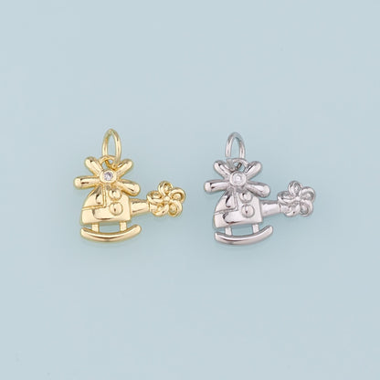 18K Gold Filled Helicopter Pendant,CZ Micro Pave Helicopter Charm Bracelet Necklace for DIY Jewelry Making Supply