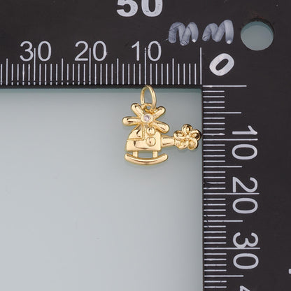18K Gold Filled Helicopter Pendant,CZ Micro Pave Helicopter Charm Bracelet Necklace for DIY Jewelry Making Supply