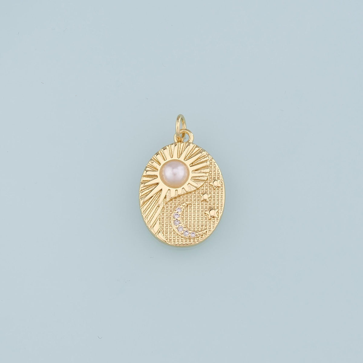 Gold Sun Charm,18K Gold Filled Pearl Sun Moon Pendant,CZ Celestial Charm Bracelet Necklace for DIY Jewelry Making Supply