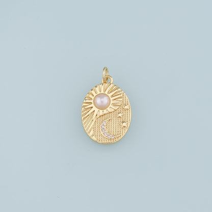 Gold Sun Charm,18K Gold Filled Pearl Sun Moon Pendant,CZ Celestial Charm Bracelet Necklace for DIY Jewelry Making Supply