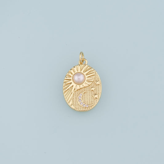 Gold Sun Charm,18K Gold Filled Pearl Sun Moon Pendant,CZ Celestial Charm Bracelet Necklace for DIY Jewelry Making Supply